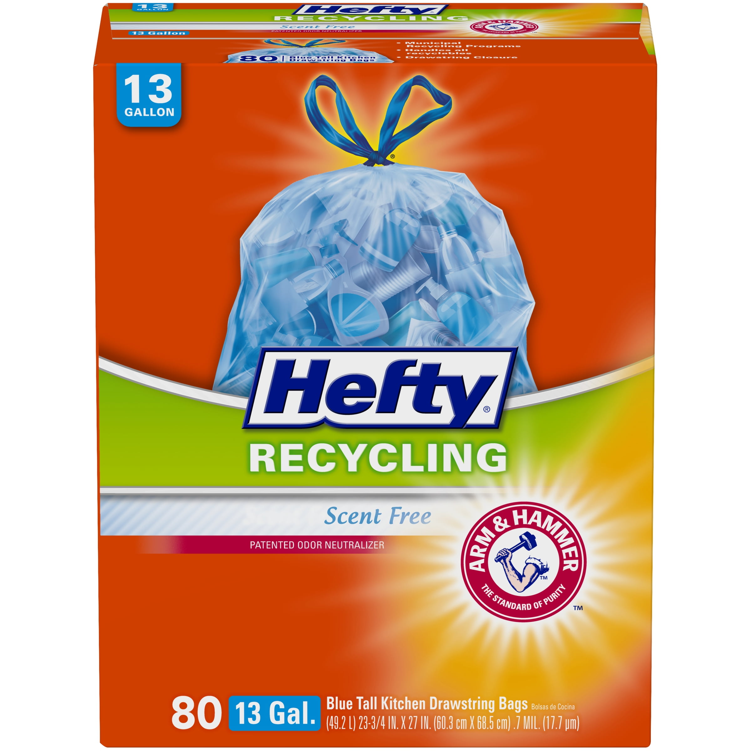 Hefty® Blue Recycling Tall Kitchen Trash Bags, 13 Gallon, 80 Bags