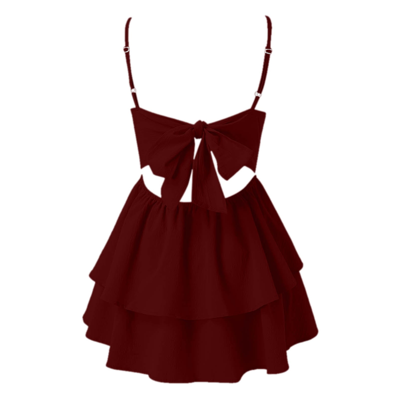 Luwomo Graduation Dresses for Women Summer Blue Sling With Square Neckline And Backless Bow Double Ruffle Hem lightweight Dress RD1 L
