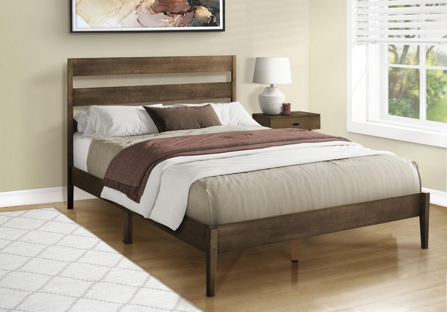 Monarch Specialties Bed, Queen Size, Frame Only, Platform Bed, Bedroom, Grey Wood Frame, Grey Solid Wood Legs, Contemporary