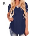 thumbnail image 2 of Sonducket Camiseta de mujer con cuello en V Blusa casual Color sólido con cuello en V Top de manga corta Prendas para la parte del cuerpo Azul marino S, 2 of 6