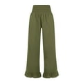 thumbnail image 6 of DeHolifer Women Pants Cotton Linen Solid Color Ruffle Elastic Waisted High Waisted Casual Wide Leg Long Pants Army Green 2XL, 6 of 7
