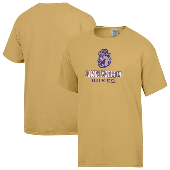 Men's ComfortWash Yellow James Madison Dukes Logo Over Stacked T-Shirt