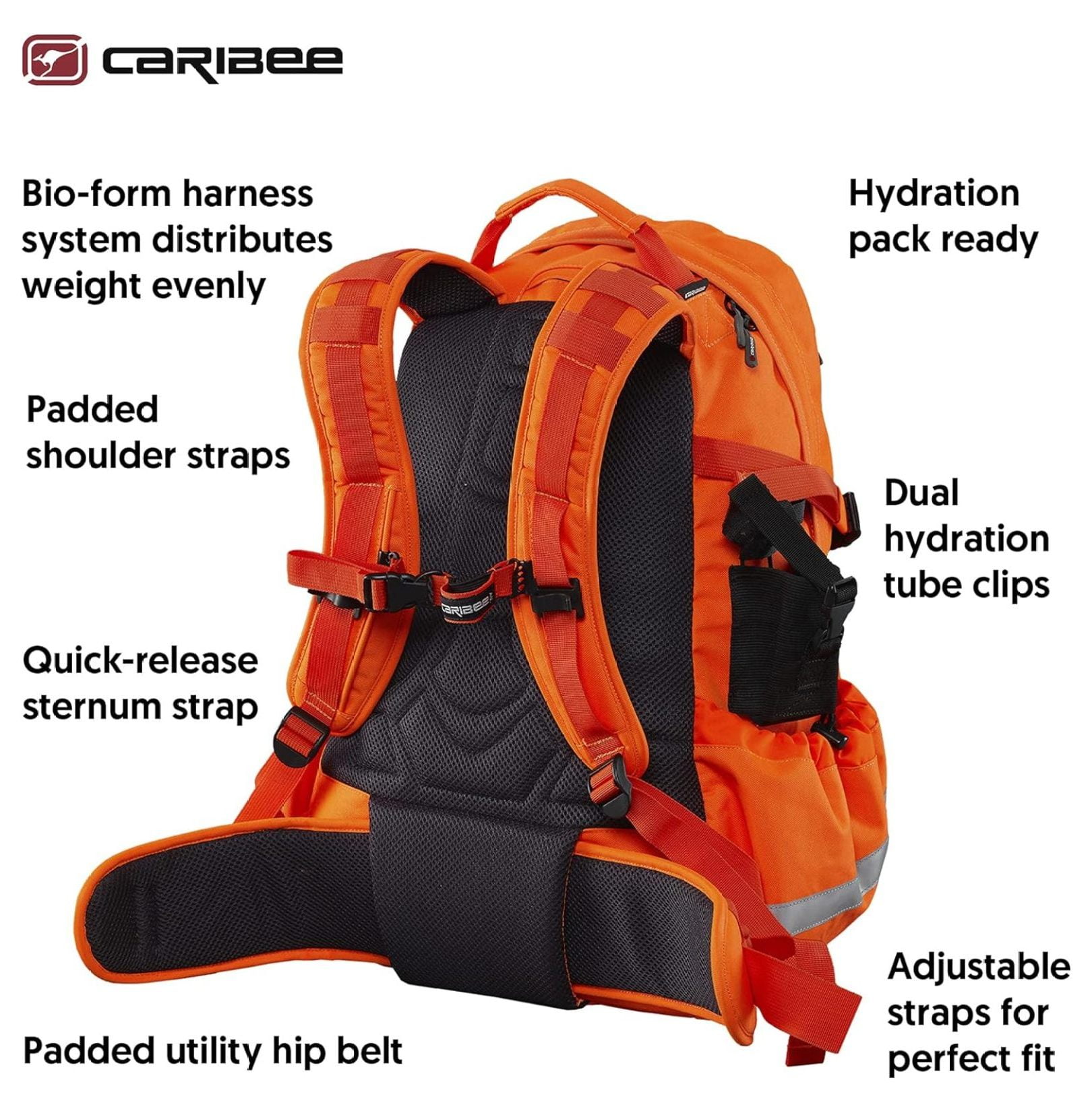 Mineral King Hi Vis Backpack - Orange Reflective Backpack with Adjustable Hard Hat Holder, Bottle Holders and Hydration Resevoir Compartment