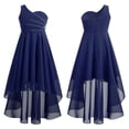 thumbnail image 5 of TTAO Girls High Low Dresses Kids One Shoulder Ruched Chiffon Wedding Bridesmaid Formal Flower Dress Navy Blue-A 16, 5 of 6