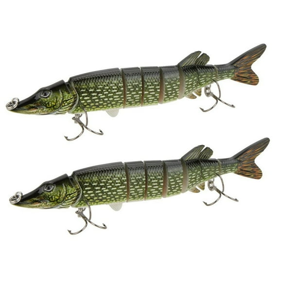 2X 20cm 40G Lifelike Multi-Jointed 8-Segement Pike Muskie Fishing Lure Swimbait Crankbait Hard Bait Fish Hook Tackle,2 * Fishing Lure,ArmyGreen