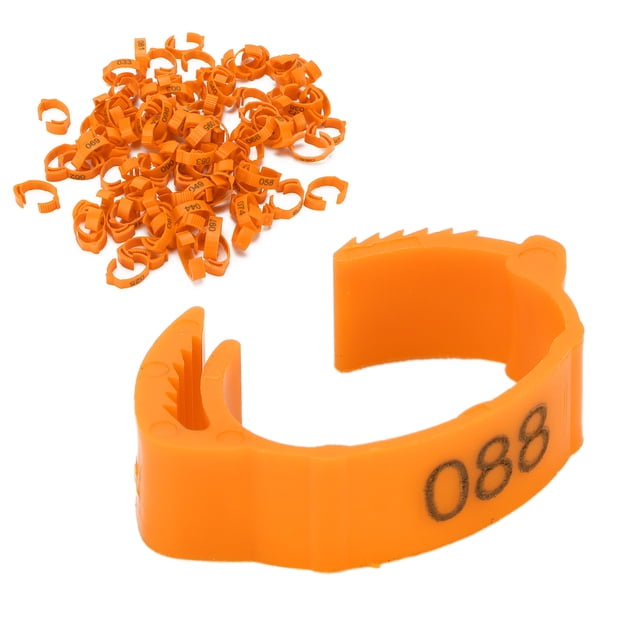 100 anillos para patas de aves de corral, hebilla de identificación con números para pollo, pato, pájaro, color naranja