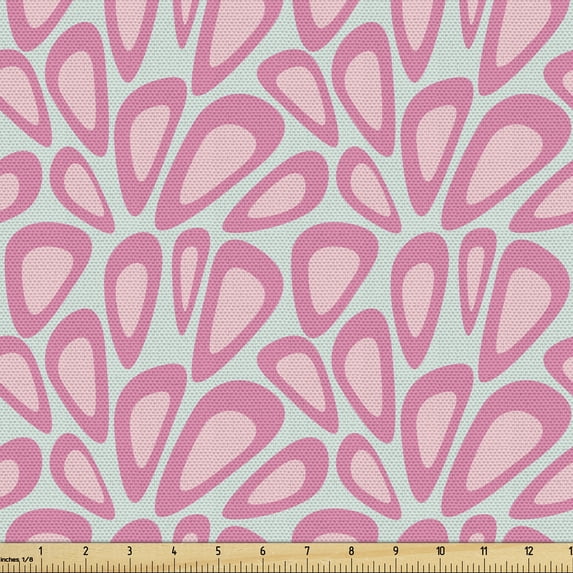 Abstract Fabric by the Yard, Composition of Random and Bizarre Shapes in Pastel Shades, Decorative Upholstery Fabric for Sofas and Home Accents, Cadet Blue Pink by Ambesonne