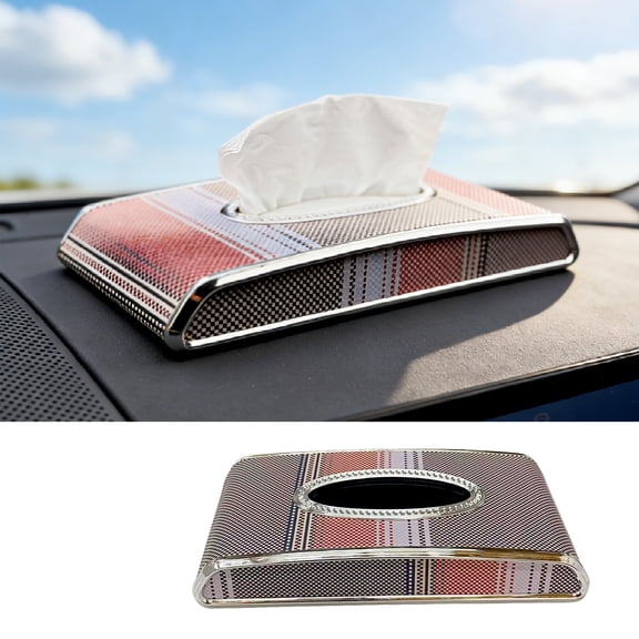 Oktree Car Tissue Holder, Flat Faux Leather Tissue Box for Armrest, Center Console & Back Seat, Kevlar-Style Texture