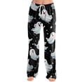 thumbnail image 2 of Halloween Sleep Pants for Women Bat Ghost Print Drawstring Stretchy Pajama Pants, 2 of 5