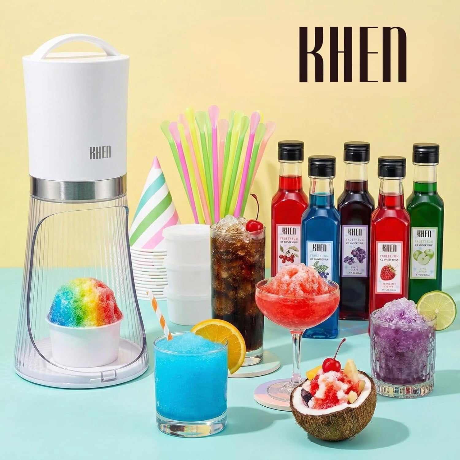 Snow Cone  Gift Set with 5 Syrup Flavors, Electric Shaved Ice Maker for Kids & Adults