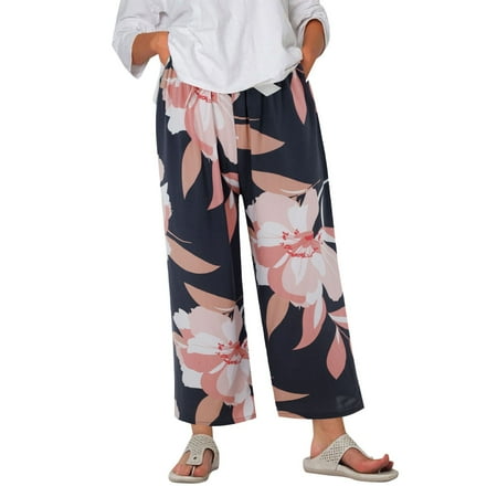 

TANGNADE Women s Pajama Pants Comfy Printed Wide Leg Pants Bow Elastic Waist Long Pj Bottoms