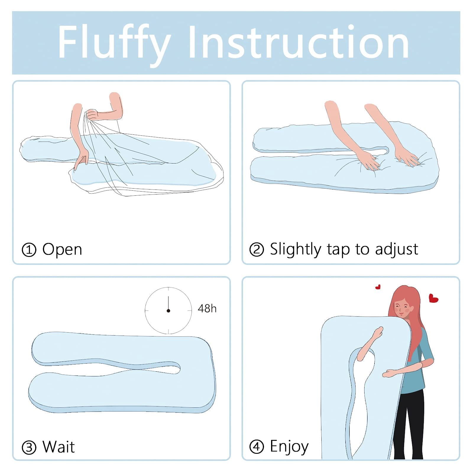 Pillow  U Shaped Full Body Pillows For Sleeping Support 55 Inch Maternity Women With Silky Cover Blue