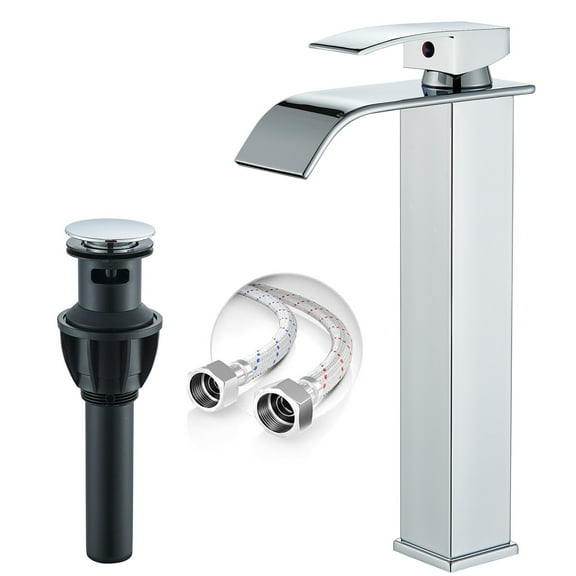 Chrome Bathroom Sink Faucet Single Handle Tall Waterfall Vessel Mixer Taps Drain For Daily Life