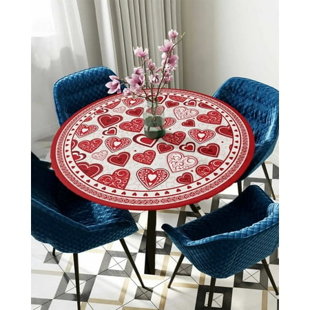 

Tablecloth Round Fitted Valentine S Day Red Love Elastic Edged Table Cover Protector Cloth Waterproof Polyester Rectangle 50 -54