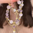 thumbnail image 3 of Light Luxury Purple Glass Crystal Beaded Bracelets for Women Chic Butterfly Tassel Pendant Bracelets Sweet Girl Wrist Jewelry, 3 of 5