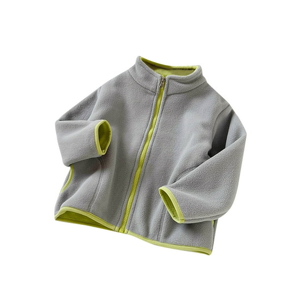 LNWUY Toddler Fleece Jacket Kids Lightweight Outerwear Boys Girls Long Sleeve Solid Color Fall Spring Coat 2-12 Years Gray 5-6Years