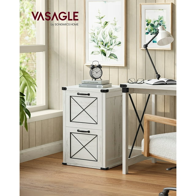 VASAGLE File Cabinet, Filing Cabinet with 2 File Drawers, Printer Stand, Fit A4, Letter Size, Hanging File Folders, Modern Farmhouse Style, for Home Office, Study, Rustic White UOFC048T73