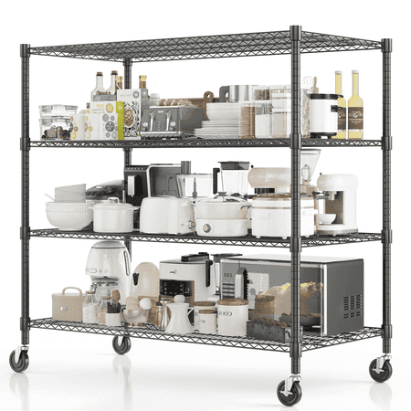 Legooin 18x48x72 inch Mobile Heavy Duty Metal Shelving Unit Industrial Storage Shelf with Wheels for Kitchen Garage Warehouse 2000LBS Capacity, Black