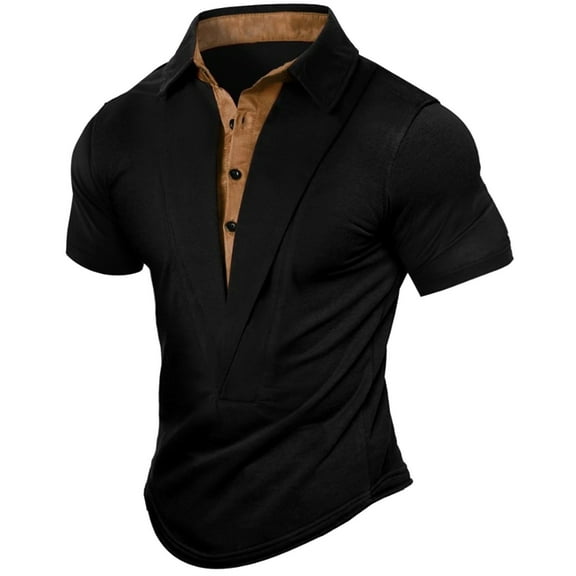 Mens Tshirts Summer Casual Short Sleeve Breathable Comfortable Fit Basic Tees Compression Button Up Collared Outdoor Activities Mens Shirts Black L