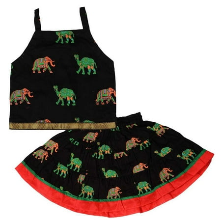 

Chandrakala Kids Lehenga Choli Set for Girls Indian Traditional Animal Print Ethnic Wear Dress Skirt Tops-6-18 Months Blak (KL102BLA1)