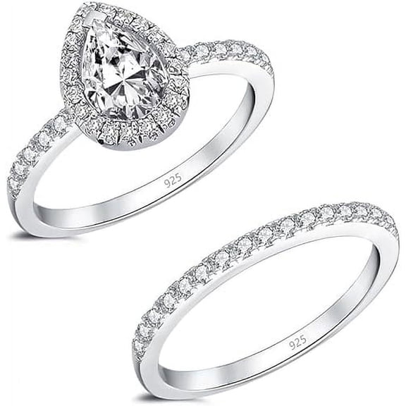 LeCalla 925 Sterling Silver CZ Rings for Women Rhodium-Plated Bridal Rings Sets Zirconia Engagements Rings Wedding Bands for Women Promise Rings for her (Size - 5)
