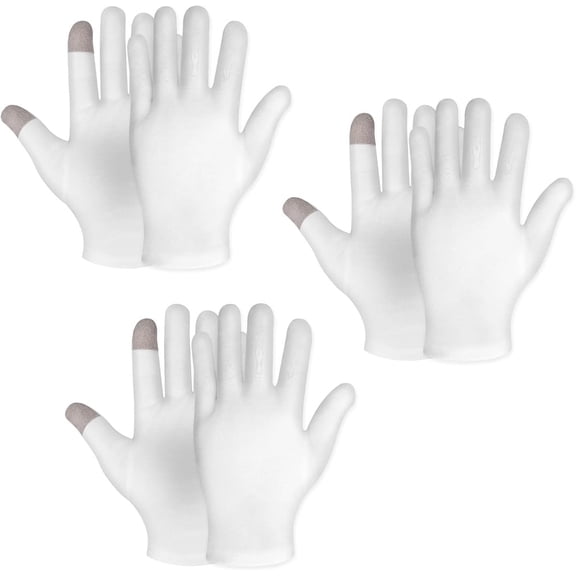 NOGIS 3 Pairs White Cotton Moisturizing Gloves Spa Touch Screen Gloves Overnight Bedtime Moisturizing Hands Gloves Dry Hands Lotion Gloves Eczema Gloves for Men Women (3 Pair)