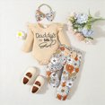thumbnail image 2 of NOLDARES Infant Newborn Baby Girl Clothes Set 3Pcs Romper Pants Headband Long Sleeve Fall Winter Everyday Outfits,Khaki,0-3 M, 2 of 8