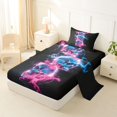 thumbnail image 2 of Manfei Halloween Neon Gradient Skull Twin Sheets 3pcs, Cosmic Ombre Bedding, Black Pink Blue,1 Fitted Sheet, 1 Flat Sheet and 1 Pillowcase, 2 of 5