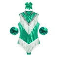 thumbnail image 3 of Alvivi Women Metallic Sleeveless Tassel Bodysuit Cheerleading Uniform Cheer Leader Outfits Green XL, 3 of 7
