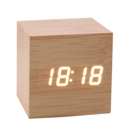 Ultra Modern Wooden LED Clock Square Cube Digital Alarm Thermometer Timer Calendar Updated 2019 Brighter Stylish Wood (Best Digital Alarm Clock 2019)