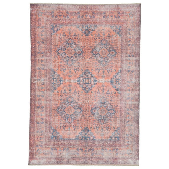 7.8' x 9.8' Red and Orange Traditional Rectangular Area Throw Rug