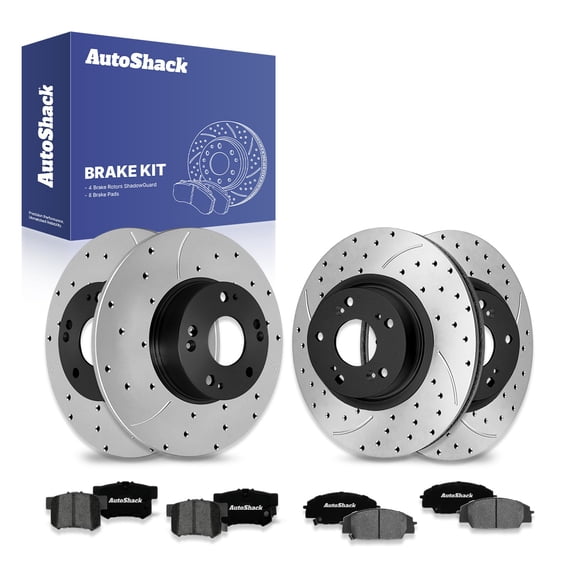 AutoShack Front & Rear Brake Rotors & Premium Pads for Honda & Acura, Civic 2006-2011 CSX 2007-2010, FWD L4 2.0L - E-Coated Drilled & Slotted - ShadowGuard