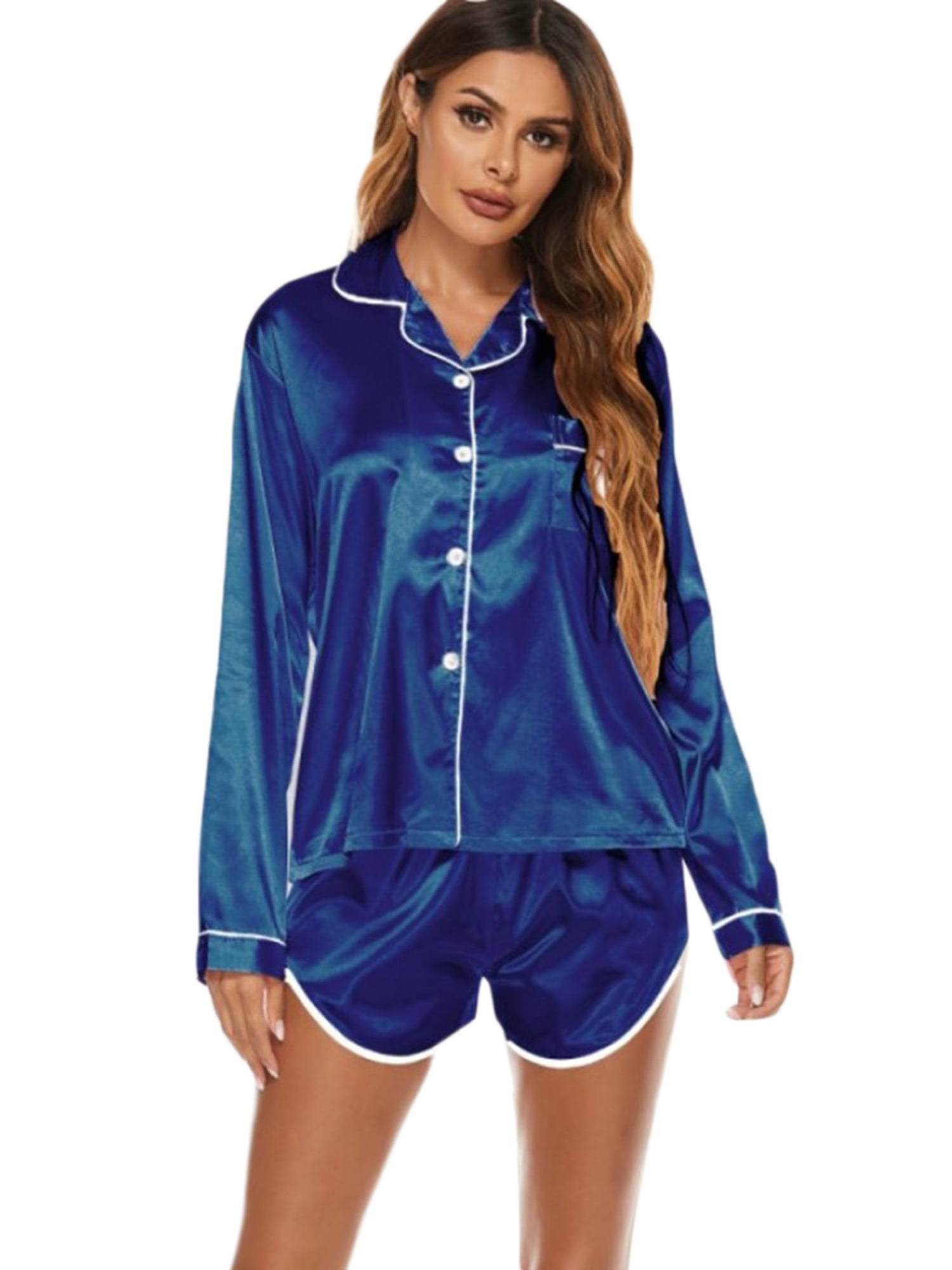 Satin Pajamas for Women, Long Sleeve Silk Pajama Nightshirts with