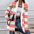 thumbnail image 4 of CEHVOM Cardigan Chemise à Manches Longues pour Femmes à Rayures Colorées avec Coutures, Cardigan Décontracté à Rayures d'Automne, Manteau, Liquidation, 4 of 7