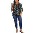 thumbnail image 2 of Blusa de gasa de mujer plus size Agnes Orinda, con cuello en V y mangas 3/4, blusa casual de verano 2X negra, 2 of 5