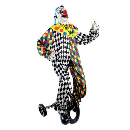 Haunted Hill Farm 5.9 ft Voice & Sound-Sensor Clown on Tricycle Halloween Animatronic, HHTRIBKCLOWN-1FLSA