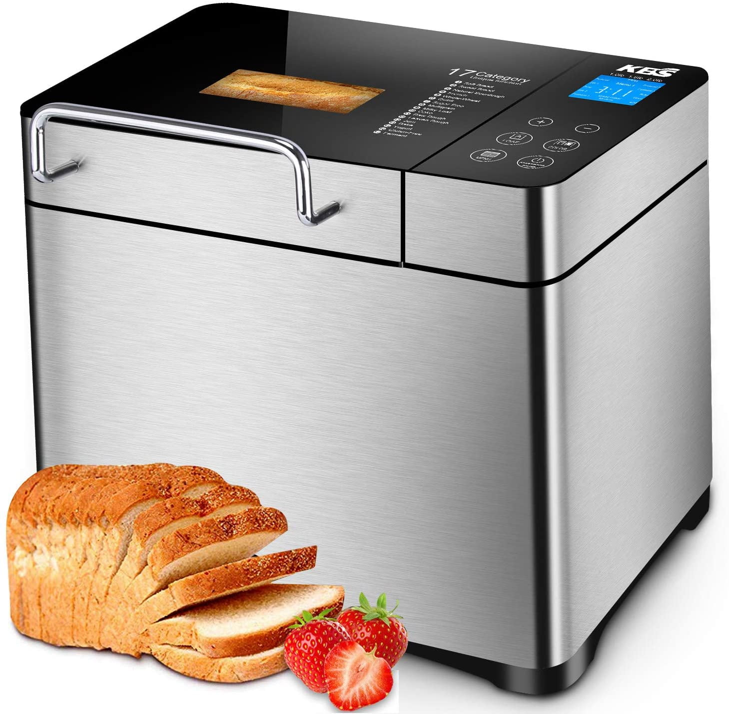 2LB 17-in-1 Programmable XL Bread Maker with Fruit Nut Dispenser Pro Stainless Steel Bread Machine Nonstick Ceramic Pan& Digital Touch Panel