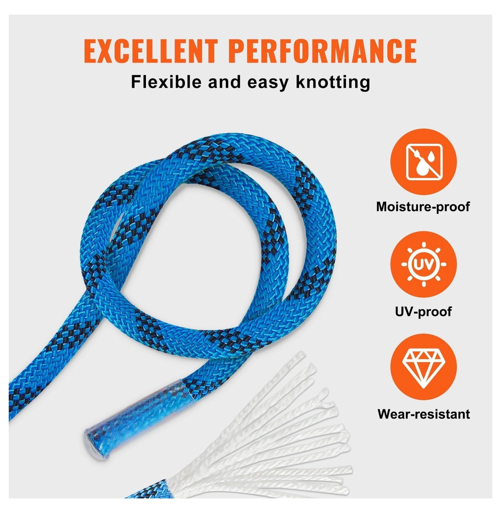 12.7mm Static Climbing Rope 38M(125ft) - 32KN Rock Climbing Rope with Snap Hooks for Rappelling, Rescue, & Outdoor Adventure - Blue