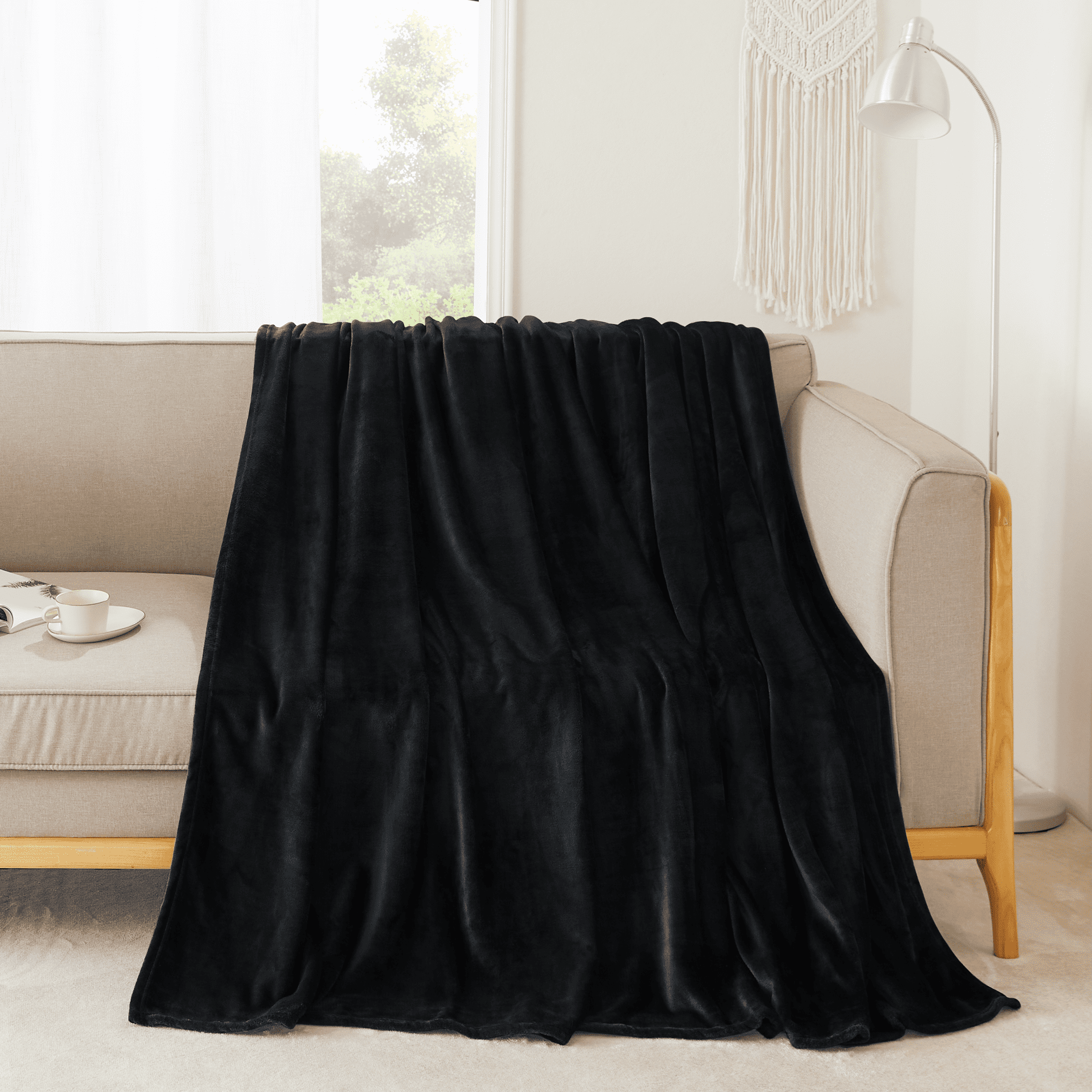 NICETOWN Black Fleece Blanket Full Blanket Soft Lightweight Plush Cozy Full Blankets for Bed/Sofa/Couch/Travel/Camping, Black, 55"x78"