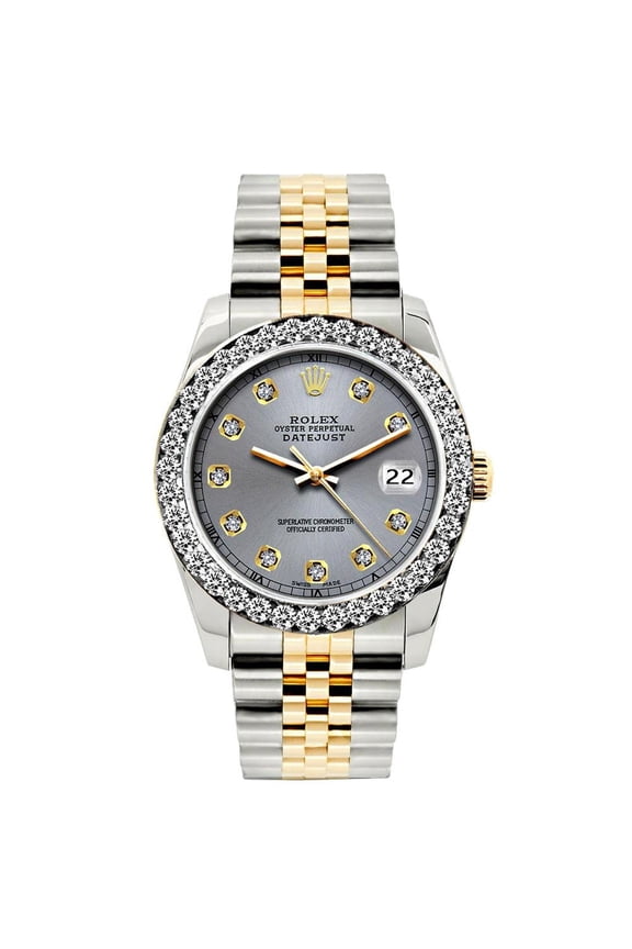 Pre-Owned Rolex Datejust 26MM 6917 Slate Gray Diamond Dial Diamond Bezel Two Tone Yellow Gold Jubilee Bracelet 1.2ct
