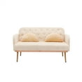thumbnail image 2 of 55" Velvet Sofa, Modern Elegant Loveseat Couch with 2 Pillows and Golden Metal Legs, Twin Size Loveseat Accent Sofa with Button Tufted Backrest and Delicate Armrests, Living Room Sofa, Beige, 2 of 7