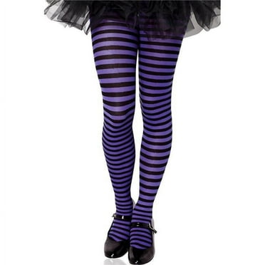 Music Legs Women's Women's 270-BLK-PPL-L Girls Striped Tights - Black & Purple; Large 270-BLK/PPL-L