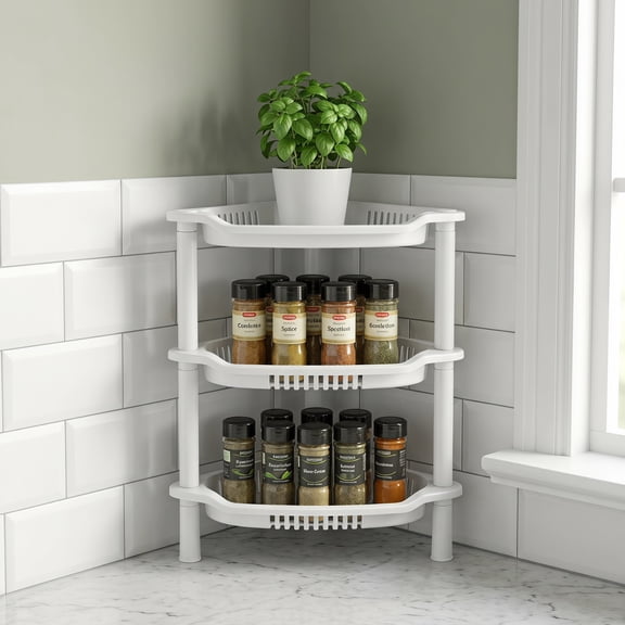 BESTYASH White 3-Tier Plastic Corner Shelf Organizer for Bathroom Storage and Space Saving