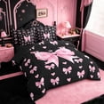 thumbnail image 2 of Erosebridal Pink Bow Tie 7pcs Bedding Comforter Set For Girls,Cute Heart Pattern Kids Queen Bedding Sets,Black Reversible, 2 of 7