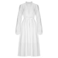 thumbnail image 2 of TaTaai Women Casual Solid V-Neck Long Sleeve Pleated Dress with Belt Loose Fit Maxi Dress Ladies Holiday Gathering Vacation Wear Lightweight Breathable No Fading Soft Comfortable Dress Gift, 2 of 6