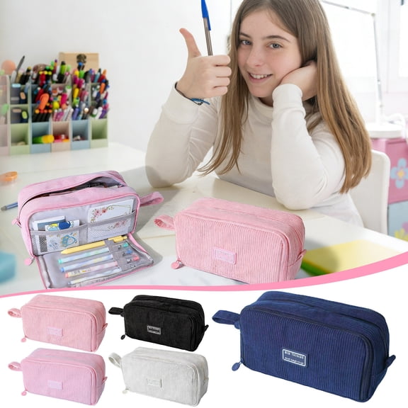Pencil Cases Unisex Corduroy Large Capacity Pencil Pouch Pencil Stationery Case for Study Training Office Gifts for Men Women