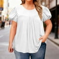 thumbnail image 1 of Miqool Blouses pour Femmes Grande Taille Manches Courtes Col Rond T-Shirts Plissés Amples Décontractés d'Été Boho, 1 of 7