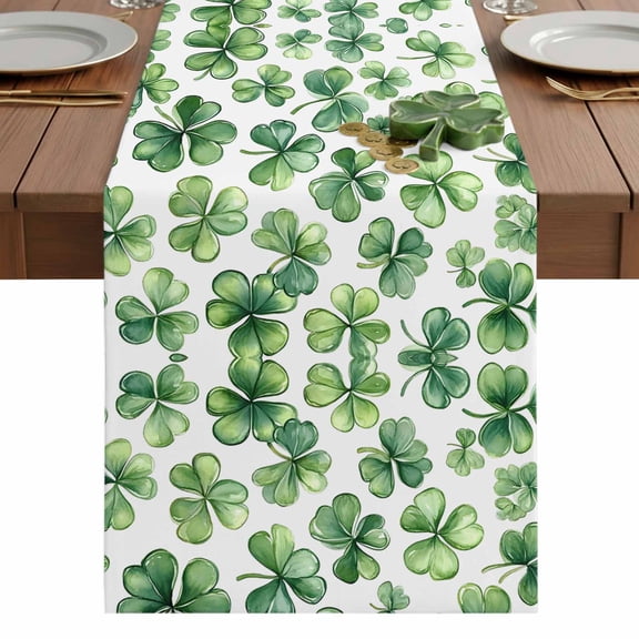 St. Patrick's Day Table Runner 13 x 48 Inch, Clovers Shamrock Washable Cotton Linen Dining Table Runner Tabletop Decorations for Restaurant Home Kitchen Party