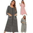 thumbnail image 2 of FJUCHAI Women Soft Nightgowns Fall Winter Casual Loose Nightdress 3/4 Sleeves Streaks Pajamas S-XXL, 2 of 9