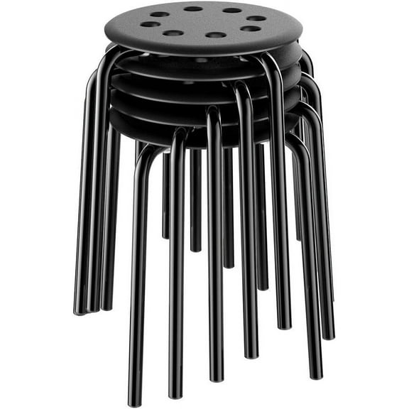 YEXJ 17.3in Height Portable Plastic Stools Backless Round Top Kitchen Home, Garden & Living Pack of 5-12.6x12.4x17.32'' (L x W x H)-Black